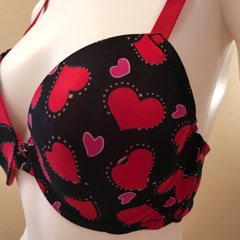Fredericks of Hollywood Sexy Push Up Bra 34DD Black Red Pink Hearts Underwire - Picture 11 of 15